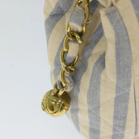 CHANEL Quilted Chain Big Matelasse Shoulder Bag Canvas Light Blue CC Auth 58349A - Picture 11 of 15